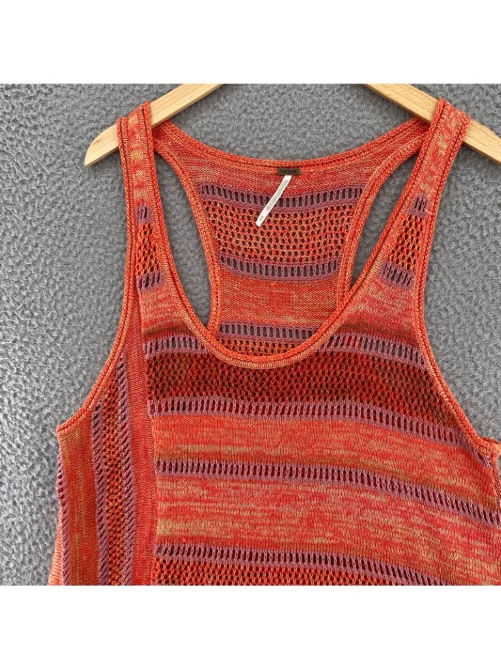 Free People Sweater Women Medium Lovebird Orange Tank Combo Crochet Sleeveless